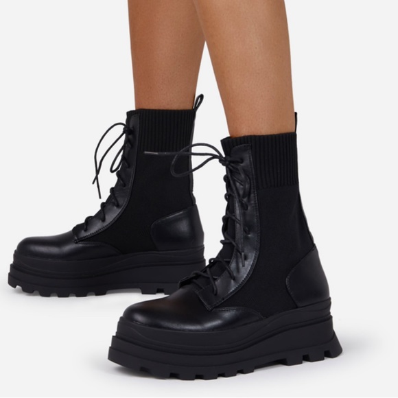 BLACK KNITTED CHUNKY BIKER BOOT - Picture 4 of 6